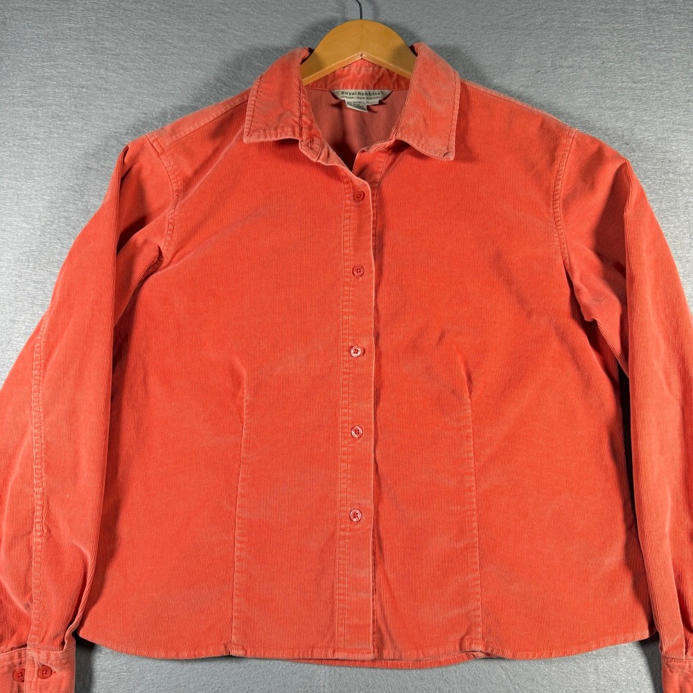 Royal Robbins Womens Coral Orange Corduroy Button Down Shirt Stretch Large L